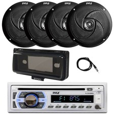 Pyle Marine Bluetooth CD Receiver, 4x 8" 320W Speaker, Cover Black , Antenna