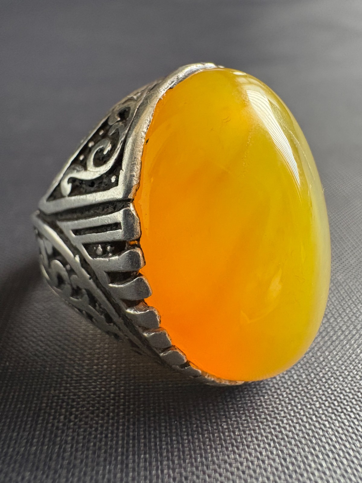 925 Sterling Silver Ring Yemeni Aqeeq Agate Ring Handcrafted Ring Size 10.5 US