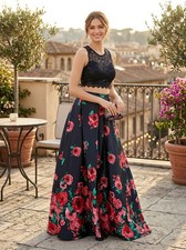 Sequin Hearts Juniors 2-Pc. Sequined Lace and Floral Gowns,Size 9