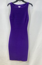Vintage Y2K Caché Women's Purple Ribbed Bodycon Sheath Dress Sleeveless Sz 4