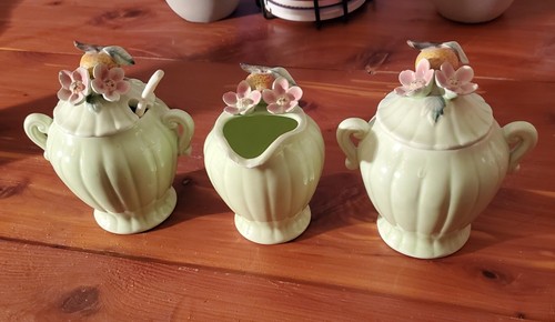 Vintage Napco Apple Blossom Sugar Creamer Jam Set Japan Ceramic