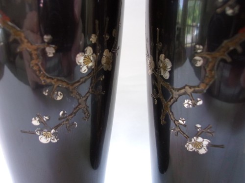 Antique Japanese Bronze Mixed Metal Vases Rooster Onagadori Signed Hidekuni - Picture 5 of 10