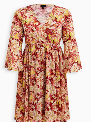 Torrid Studio Knit Floral Flowy Trumpet Sleeve Dress Plus Size 4X
