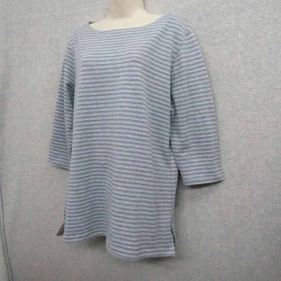 Blusa camisa ciervo blanca para mujer 14/16W azul a rayas manga 3/4 pulóver túnica Foto 3 de 4