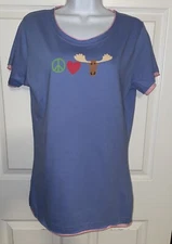 NWT Lazy One Juniors Sz XL Moose Graphic S/S Fitted Raglan Pajama T-Shirt Tee