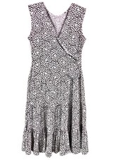Womens Dress A Line Wrap V Neck Brown White Floral Stretch Flowy Sz Medium A32