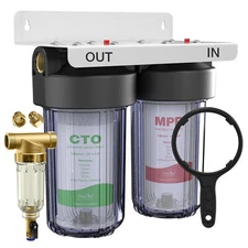 2-Stage Whole House Water Filter System, Spin Down Sediment Filter for City/Well