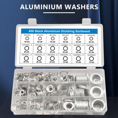 450 tlg ALU-Dichtring Sortiment Aluminium Dichtung O-Ring Set Dichtungsring Satz