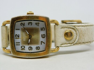 Beautiful Gold tone Ecclissi watch Ecclissi Vintage Gold Tone Watch: Red Dial, White Leather  main image 3