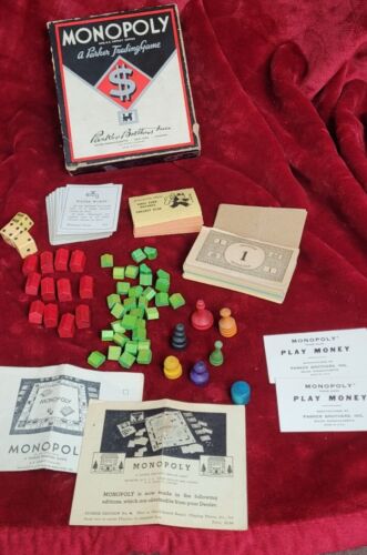 Jeu de société vintage Monopoly 1936 Parker Brothers pièces en bois  - Photo 1/8