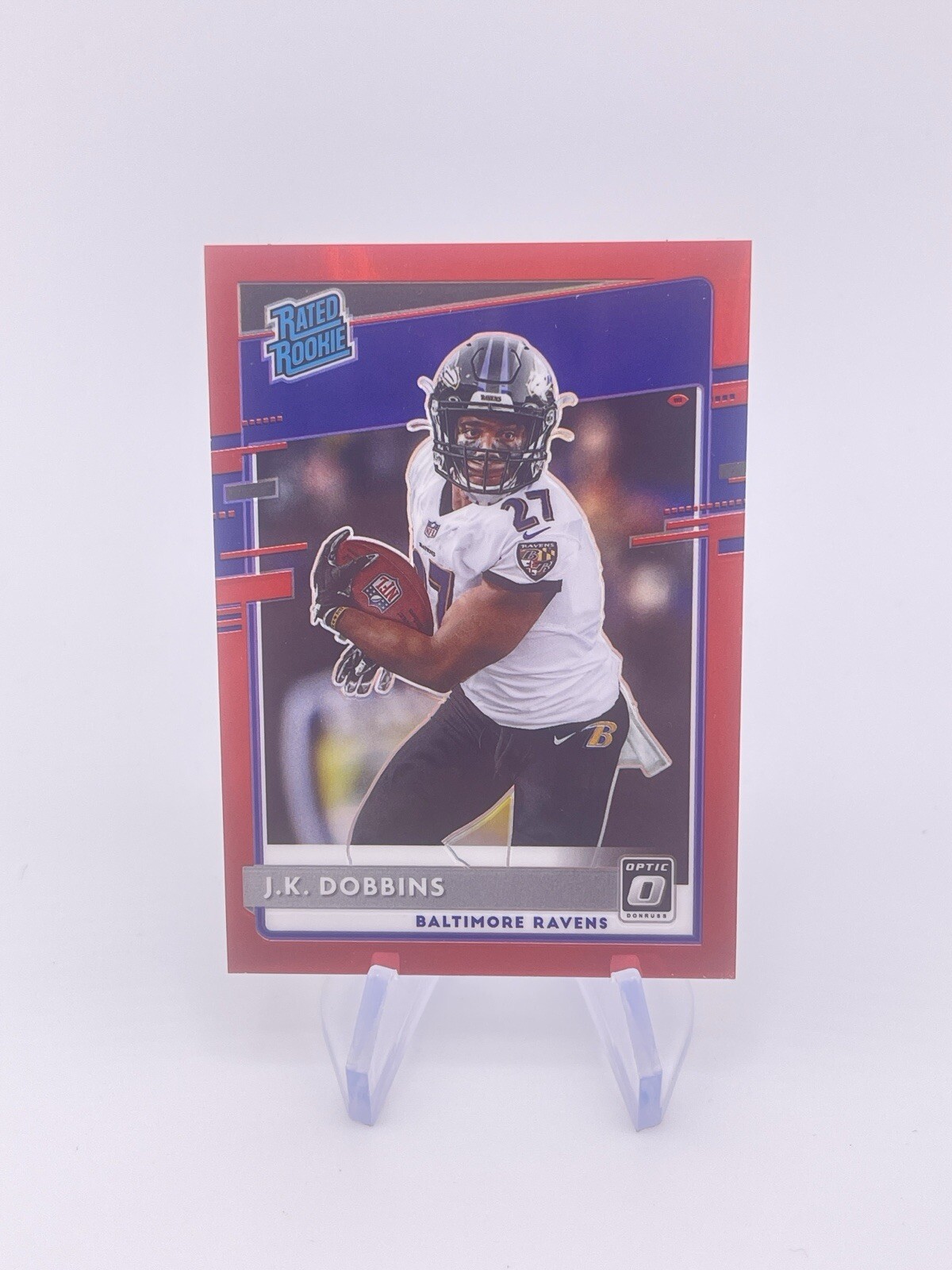 JK DOBBINS 2020 DONRUSS OPTIC PRIZM RED /99 RATED ROOKIE RC Chargers