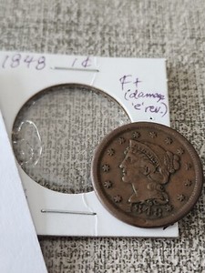 1848 Braided Hair Large Cent F+ Damage 'e' Rev