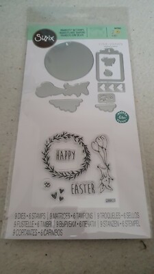 Sizzix Framelits mit Briefmarken - 9 Stanzen 6 Stempelset; Osterspaß 665065 von Lisa Jones