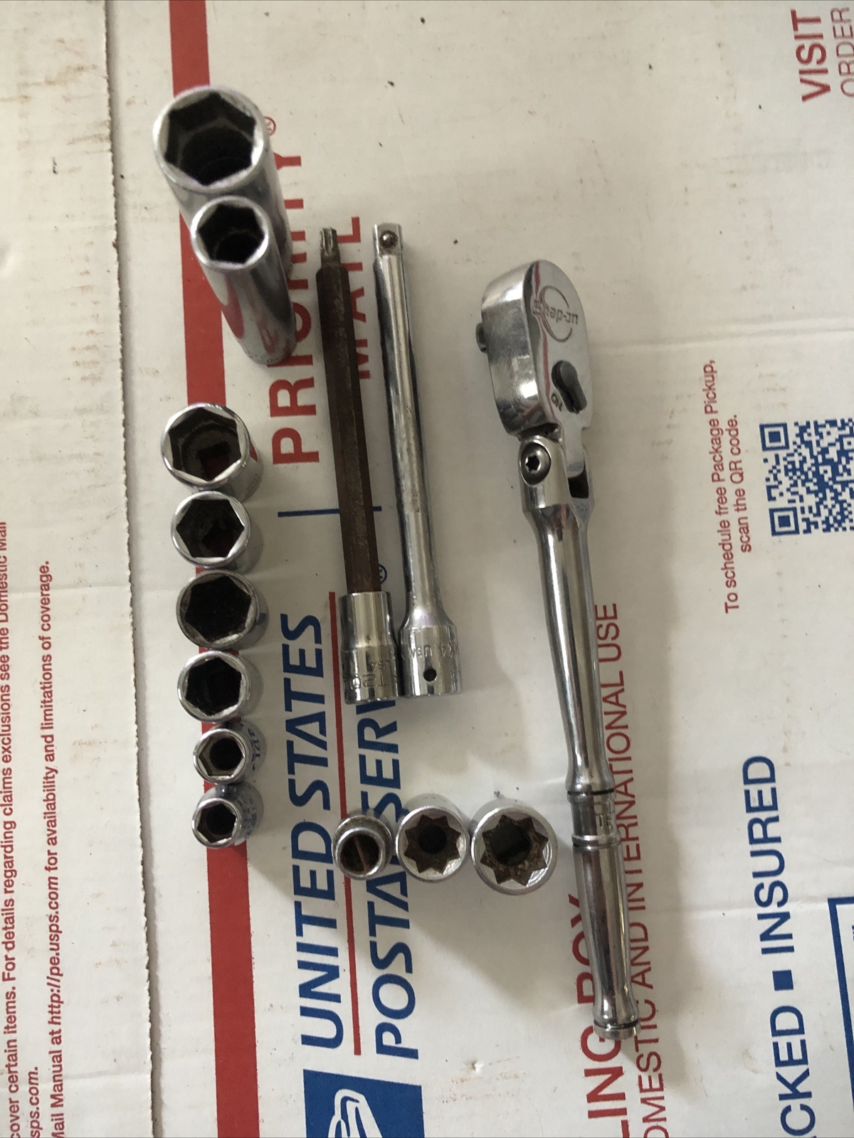 Lot 1/4" SnapOn Snap On Tools 14 Pc Sockets Swivel Ratchet Extension