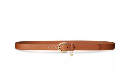 Ralph Lauren Women's Charm Crosshatch Leather Belt Lauren Tan US L/37"Waist