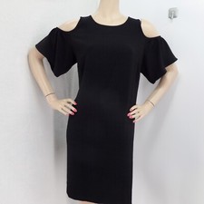 LOFT BLACK CAREER CASUAL SHIFT COLD SHOULDER SHORT SLEEVE DRESS SIZE: L NWT