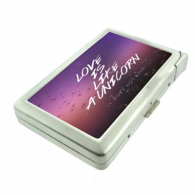 Unicorn Love Em5 100's Size Cigarette Case with Built in Lighter Metal  Wallet
