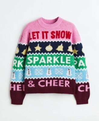 H&M Let It Snow Sparkle Cheer Jacquard Thick Knit Christmas Jumper - Main Image