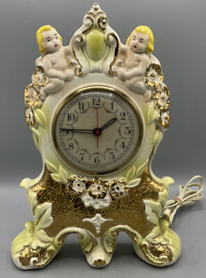 Antique WM. L Gilbert Clock Co # 100 Porcelain Boudoir Self Start Electric Works