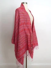 Pink geometric tribal southwestern western boho oversize knit fringe scarf wrap