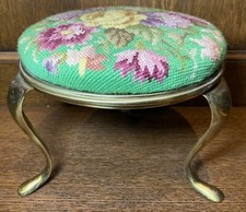 Antico poggiapiedi vittoriano ottone ottomano floreale punto ago arazzo 7,5"x9,5"