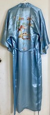 Vintage Golden Bee Kimono Pale Blue Embroidered XL 25 Silk With Tie
