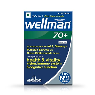 wellman 70+ Multivitamin 30 Tablets For Men for Health & Vitality Vision, Immune