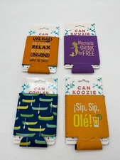 Lot of 4 Novelty Can Coolers Canoe Mermaids Fishing Sip Sip Ole!