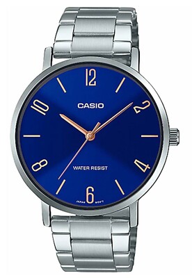 Casio LTP-VT01D-2B2 Women's Minimalistic Stainless Steel Blue Dial Brown Watch