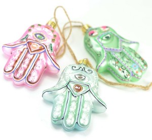 Hamsa-SET-of-3-Glass-Christmas-Ornament-3-5-Inch-Tall-NEW