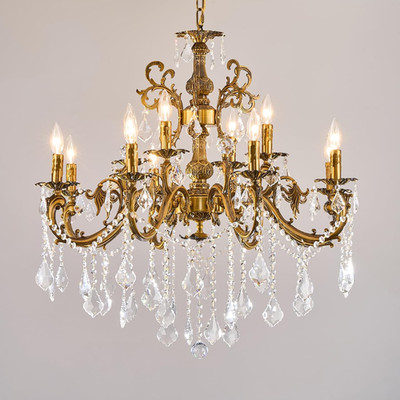 Antique Gold 8-Arm Crystal Chandelier - 12 Light Fixture for Any Room
