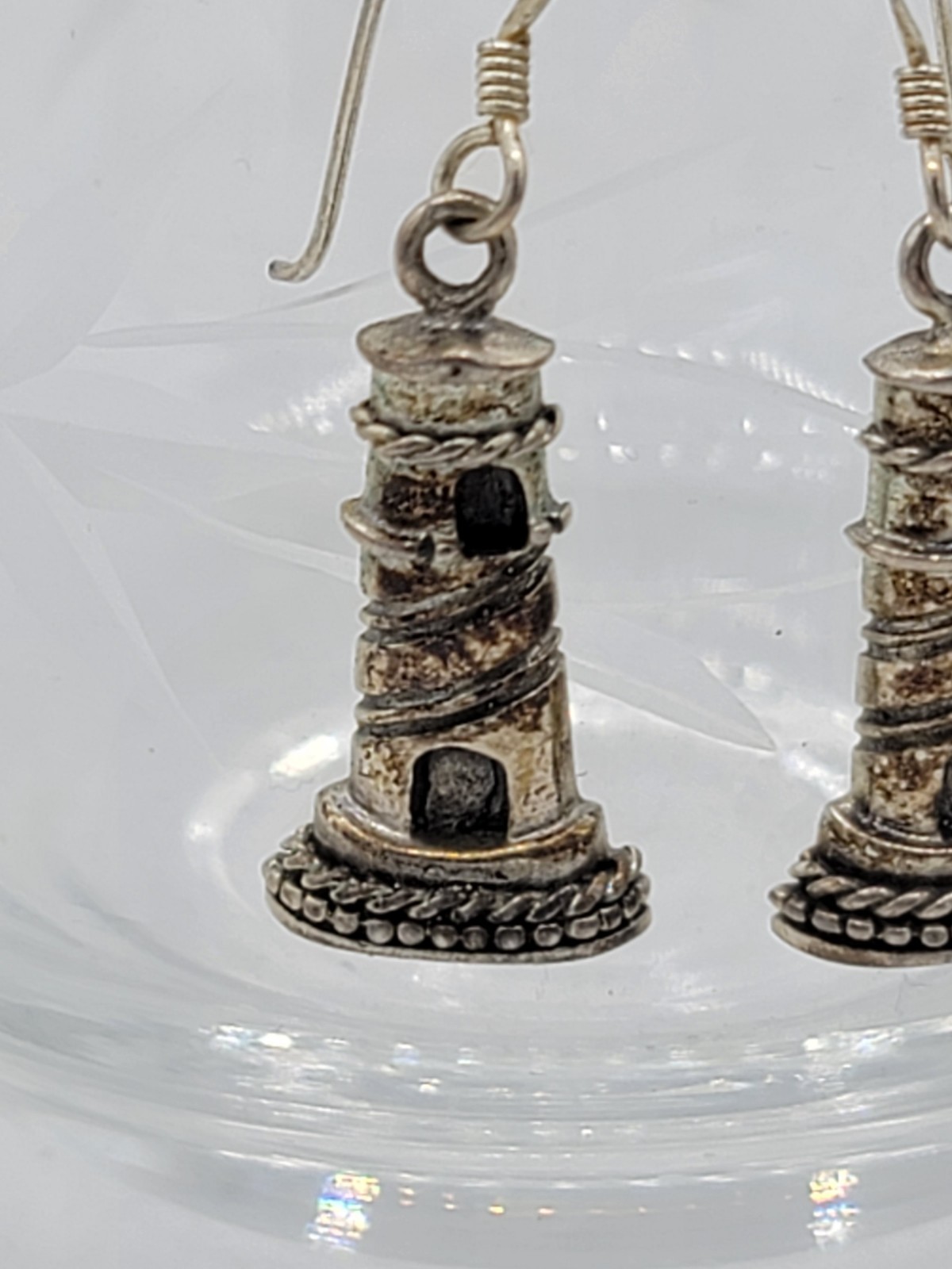 Sterling Silver Lighthouse Dangle Earrings 3D Nau… - image 3