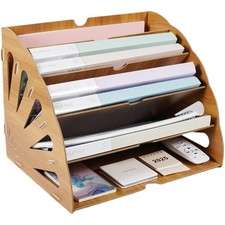Ablage Holz, Schreib­tisch, 5 Fächer, Dokumenten­ablage, Büro Organizer, Papier