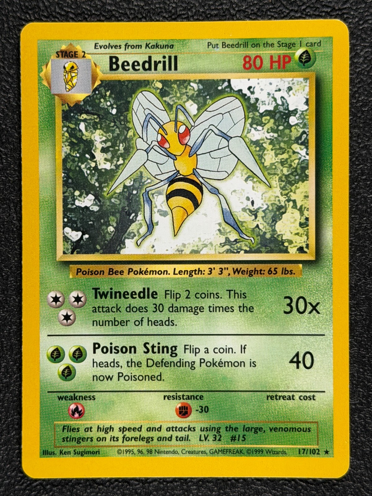 BEEDRILL 17/102 Base Set Series Base Set RARE 1999 Pokemon Card WOTC NM