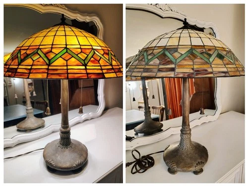 Unique Vintage Tiffany Table Lamp Style Arts Leaded Stained Glass 3 Lights 26"H