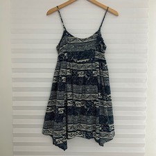 American Eagle Navy Paisley Handkerchief Hem Dress Smocked Back S Y2K Babydoll