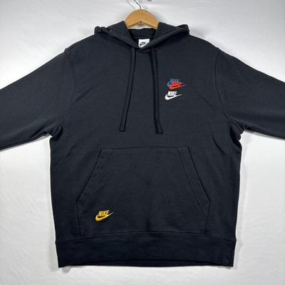 #ad #ad Nike Hoodie Men#x27;s Medium Black Multi Futura Triple Swoosh Pullover $42.46