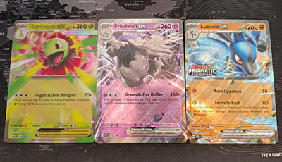 Pokémon 3x EX Holo Deutsch Mega-Meganie, Friedwuff, Lucariog (XXL Jumbo Karten)