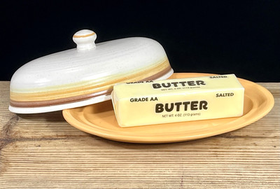 Vintage Franciscan Sierra Sand Earthenware Covered Butter Dish Boho Farmhouse