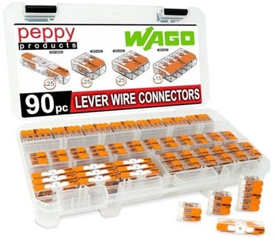 WAGO 221 Lever Nuts 90pc Compact Splicing Wire Connector Assortment with Case. 