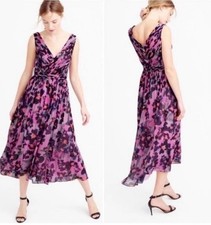 J. Crew Floral Feminine Silk Chiffon Midi Dress Size 10 Occasion Wedding Party