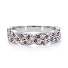 925 Sterling Silver 2mm Garnet Gemstone Eternity Dual Band Women Engagement Ring