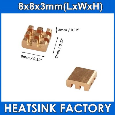 8x8x3mm Pure Copper Heatsink for cooling PCB CPU IC VRM without tape