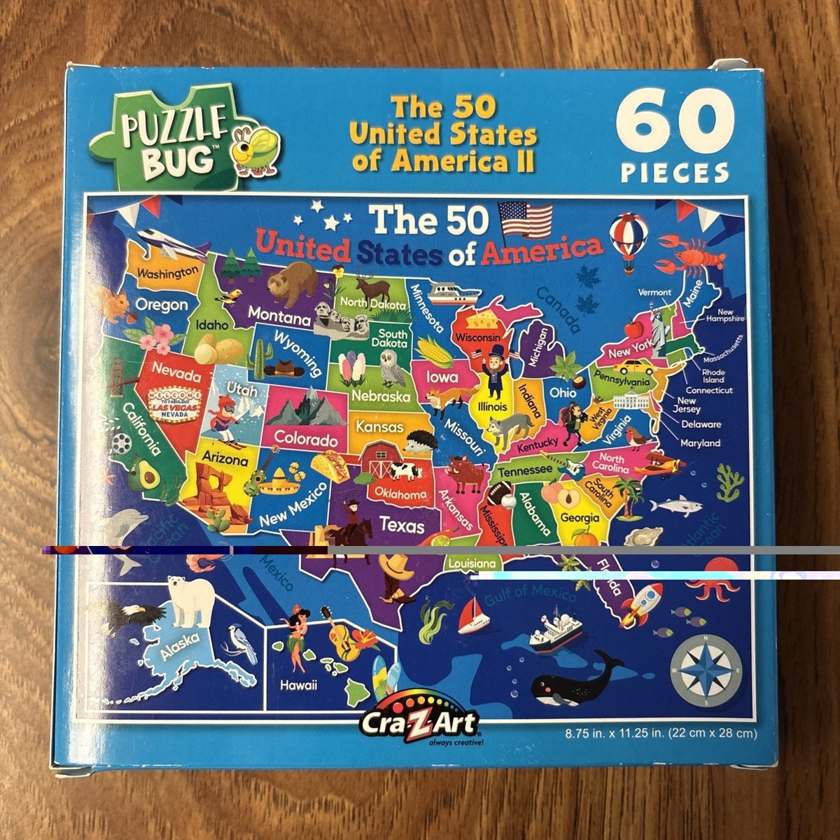 60 Piece Jigsaw Puzzle Map 50 American States USA 8.75”x11.25” Age