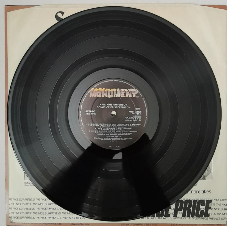 Kris Kristofferson – Songs Of Kristofferson - LP - 1984 RE - VG - Image 4 of 4