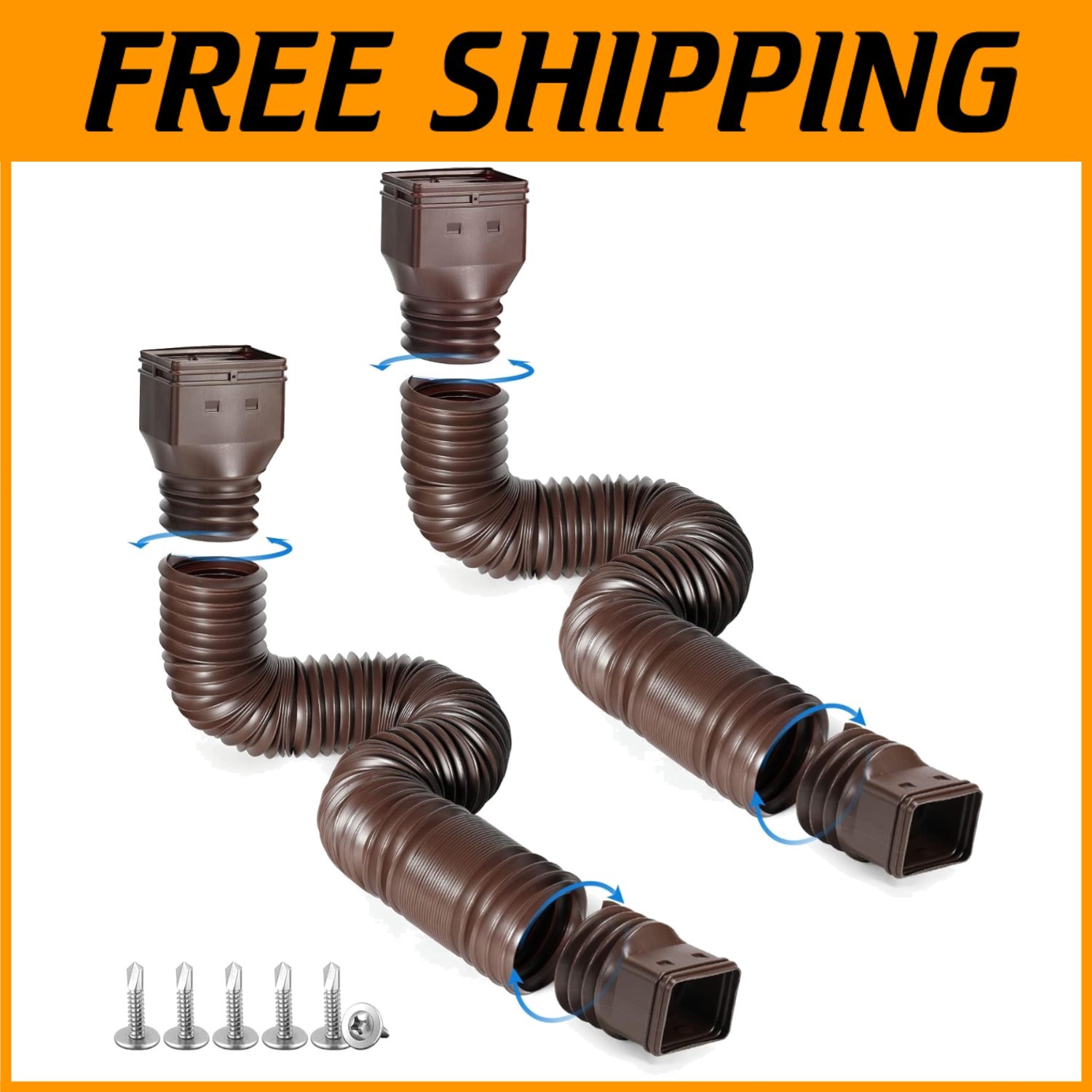 Brown 2-Pack Flexible Rain Gutter Extensions