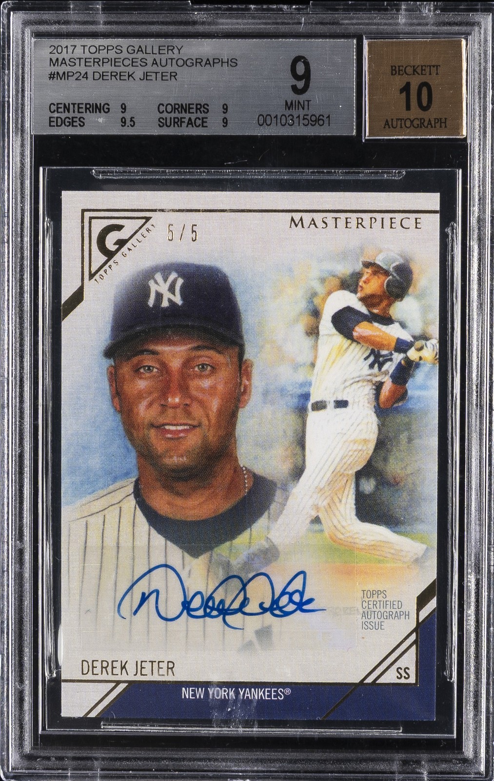2017 TOPPS GALLERY MASTERPIECES AUTOS 5/5 #MP24 DEREK JETER BGS 9