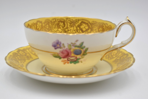 Vintage Hammersley Teetasse und Untertasse, English Bone China, gelb mit Blumen selten - Bild 4 von 20
