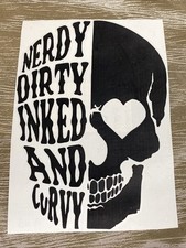 Nerdy Dirty Inked & Curvy Skull Decal Sticker, Black Vinyl