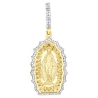 "10K Gelbgold AnhäNger Jungfrau Maria Rund Diamant Charm 1.75\" 1/2 Ct"